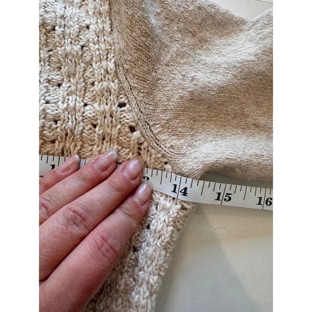 Anthropologie Knitted & Knotted Cardigan Wool‎ Sz S Beige Crochet Fringe Boho